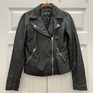 Madewell Washed Leather Motorcycle Jacket Black Moto Zippers size XS